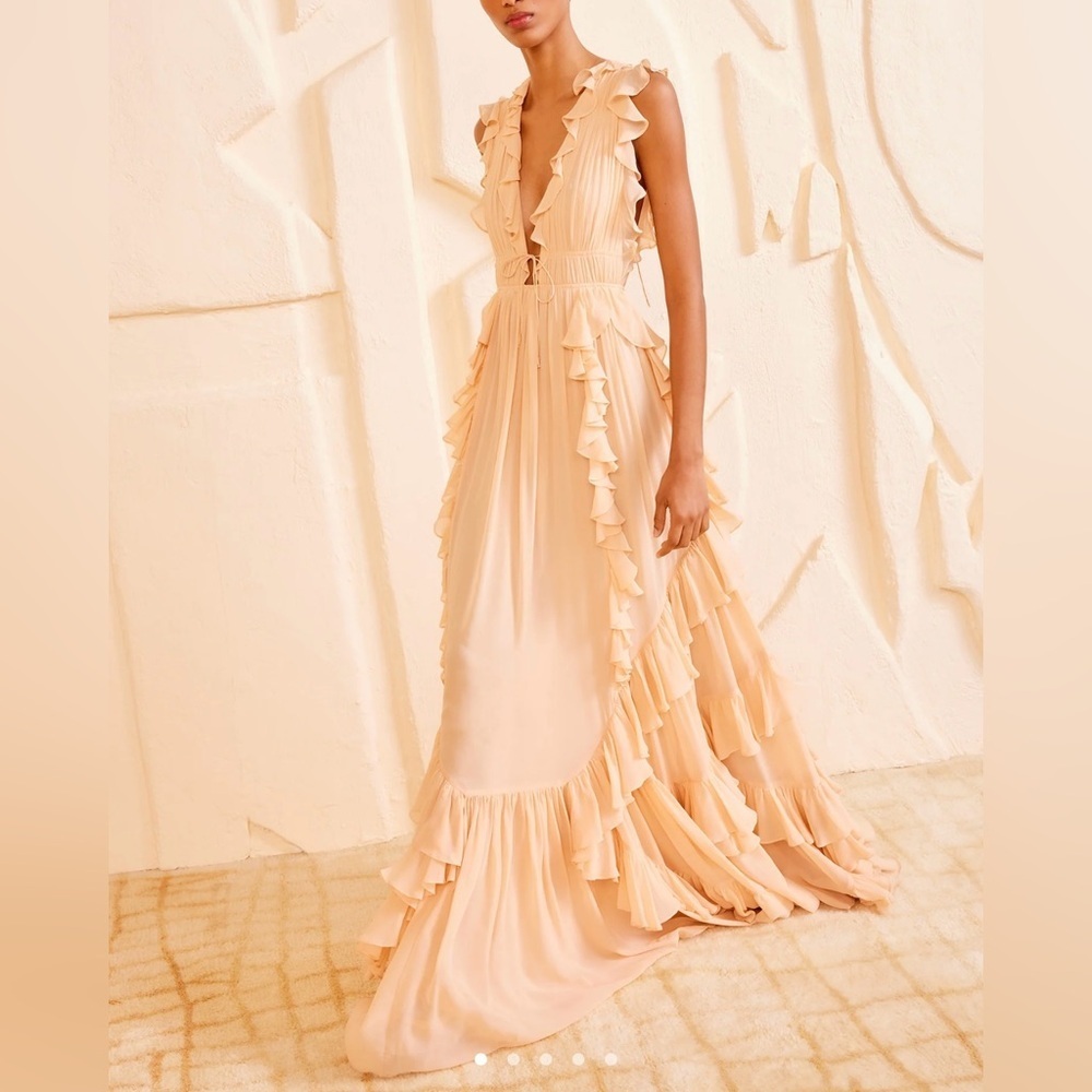 NWOT Ulla Johnson Florella Ruffled Silk Georgette Gown Peony Size 8 $1350 - Picture 4 of 13